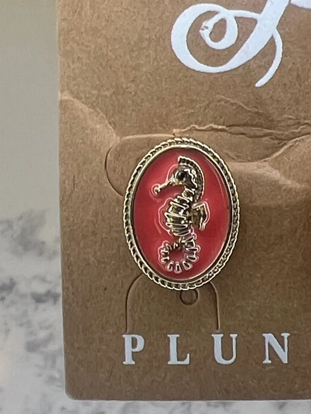 Plunder Pink Coral Seahorse Oval Stud Earrings - Picture 5 of 8